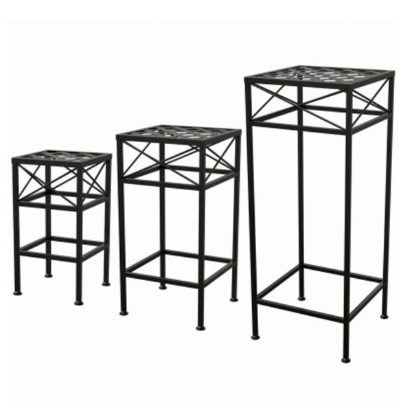 Panacea Nested Cross Hatch Square Plant Stands, Black - Steel - 3 Piece 102227